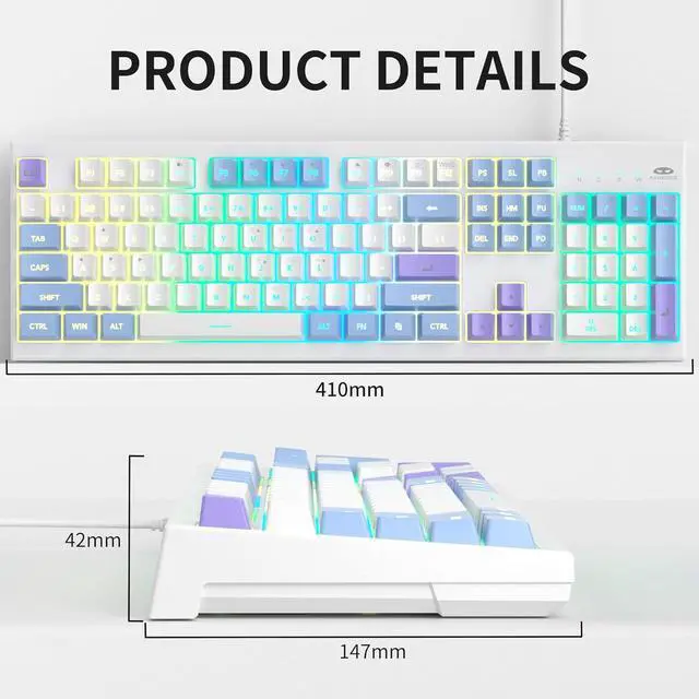 Alt view image 5 of 7 - MageGee Creamy Keyboards,K2 Classic Keyboard Wired RGB Backlit 104 Keys Waterproof Ergonomic Keyboard,PC Keyboards for PC/loptop/MAC - Lris Violet