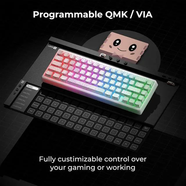 Alt view image 5 of 7 - HITIME x XVX M67 Wireless 60% Percent Keyboard, QMK/VIA Topographic Gaming Keyboard, Tri-Mode Thocky Creamy Mechanical Key Board, Hot Swappable Gasket Mount RGB IMD Tech for Win/Mac(JadeStone)