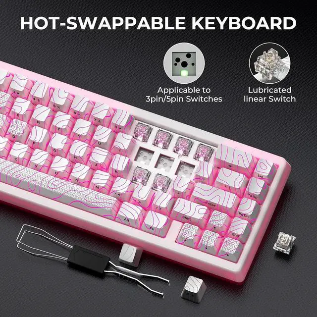 Alt view image 7 of 7 - HITIME x XVX M67 Wireless 60% Percent Keyboard, QMK/VIA Topographic Gaming Keyboard, Tri-Mode Thocky Creamy Mechanical Key Board, Hot Swappable Gasket Mount RGB IMD Tech for Win/Mac(JadeStone)