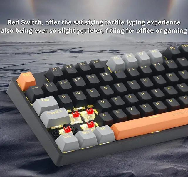 Alt view image 3 of 7 - E-YOOSO Z-14 Mechanical Gaming Keyboard Red Switches 104 Key, Mechanical Keyboard Solid Yellow Backlit, Full-Size Computer Keyboards for Office PC Gamer, Black&Grey