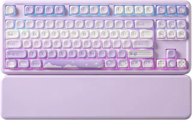 Main image of YUNZII B87 Wireless Mechanical Keyboard,QMK/VIA Programmable,TKL Layout 87 Keys,BT/2.4G/USB-C,Hot Swap Gasket Mount RGB Backlit Gaming with Wrist Rest for Win/Mac(Purple, Cocoa Cream V2)