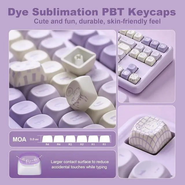 Alt view image 7 of 7 - YUNZII B87 Wireless Mechanical Keyboard,QMK/VIA Programmable,TKL Layout 87 Keys,BT/2.4G/USB-C,Hot Swap Gasket Mount RGB Backlit Gaming with Wrist Rest for Win/Mac(Purple, Cocoa Cream V2)