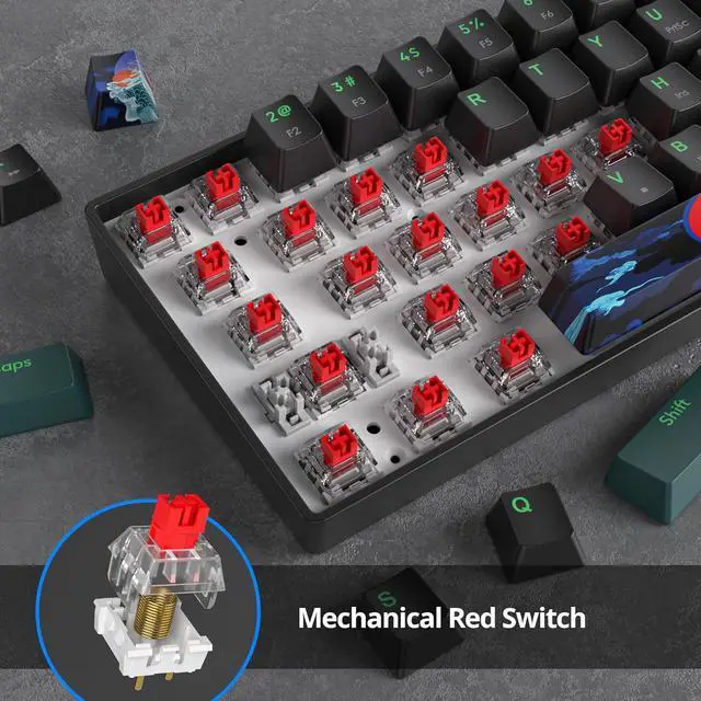 Alt view image 2 of 7 - 60 Percent Gaming Keyboard 61 Keys Mechanical Keyboard Rainbow Backlit Ultra Compact Wird Keyboard with Red Switches for Win Ps4/5 Xbox(61 Green)