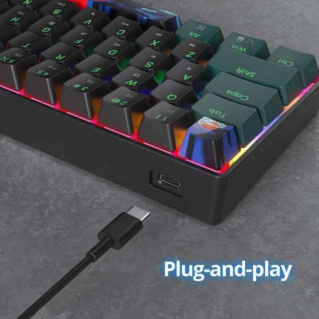 Alt view image 6 of 7 - 60 Percent Gaming Keyboard 61 Keys Mechanical Keyboard Rainbow Backlit Ultra Compact Wird Keyboard with Red Switches for Win Ps4/5 Xbox(61 Green)
