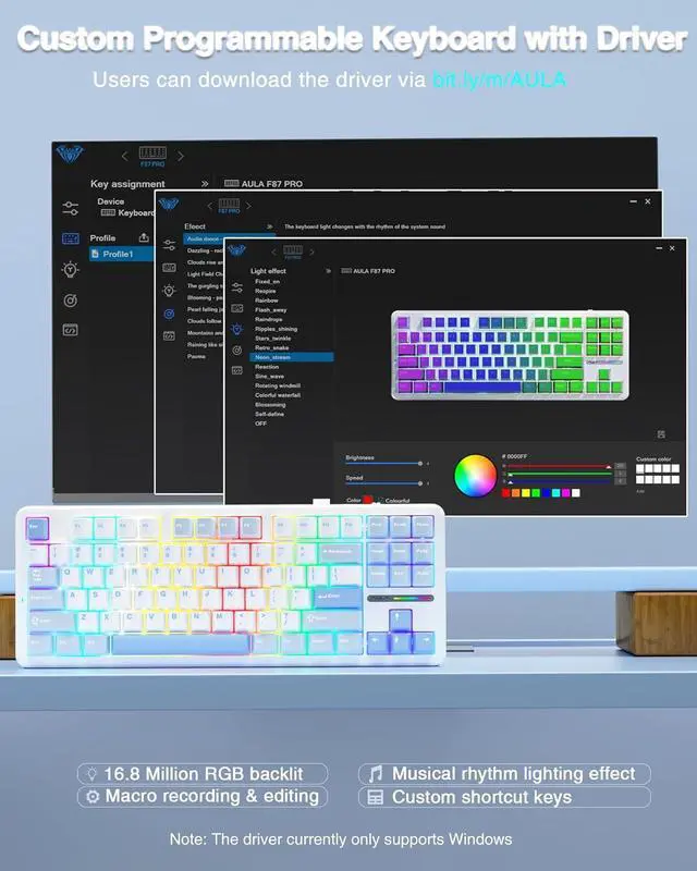 Alt view image 7 of 7 - AULA F87 Wireless Mechanical Keyboard, 75% TKL Custom Hot Swappable Gaming Keyboards with PBT Keycaps, Pre-lubed Greywood Switches, RGB Backlit Creamy Keyboard, 2.4GHz/USB-C/BT5.0