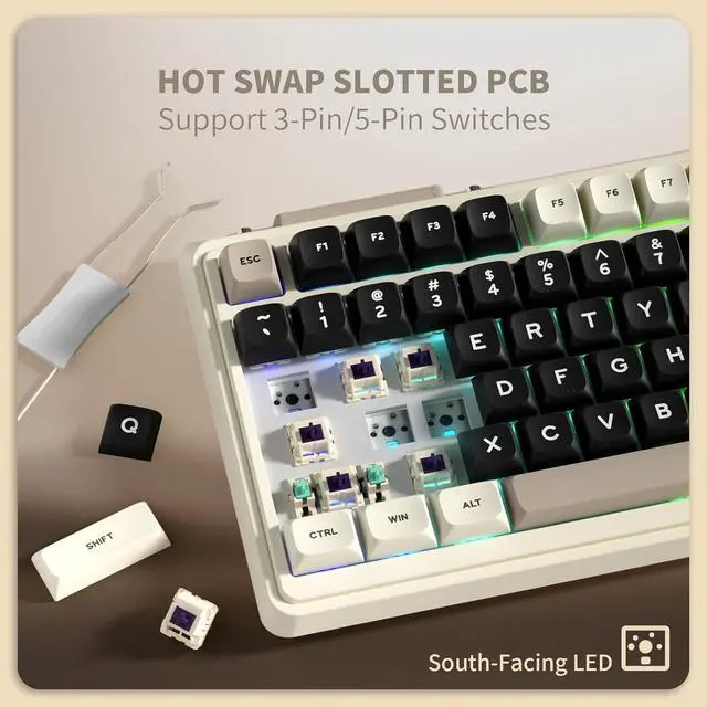 Alt view image 5 of 7 - K75 Lite Wireless Mechanical Keyboard, 75% Gasket Mount RGB Gaming Keyboard w/ 3-Mode Knob BT 5.0/2.4G/USB-C Wired, Hot Swappable, 5-Layer Padding & Creamy Linear Switches, Compact 82 Keys