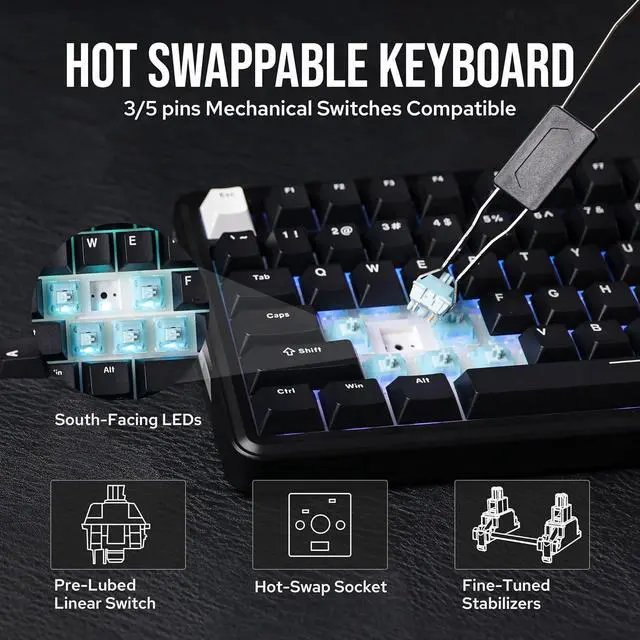Alt view image 4 of 7 - EPOMAKER TH85 QMK/VIA Wireless Gaming Keyboard, BT5.0/2.4GHz/USB-C, Hot Swappable Pre-lubed Custom Creamy Jade Linear Switches, Gasket Creamy Keyboard for PC/Mac/Office/Gaming (Black)