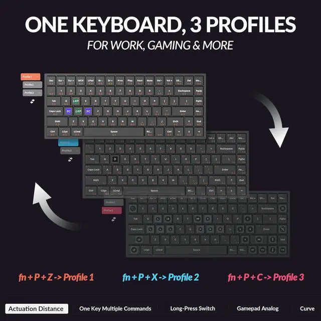 Alt view image 3 of 7 - Keychron K2 HE Rapid Trigger Wireless Custom Mechanical Keyboard with Hall Effect Gateron Double-Rail Magnetic Switch, QMK 2.4 GHz Bluetooth 5.2 RGB Compatible with Mac Windows Linux (Aluminum + Wood)