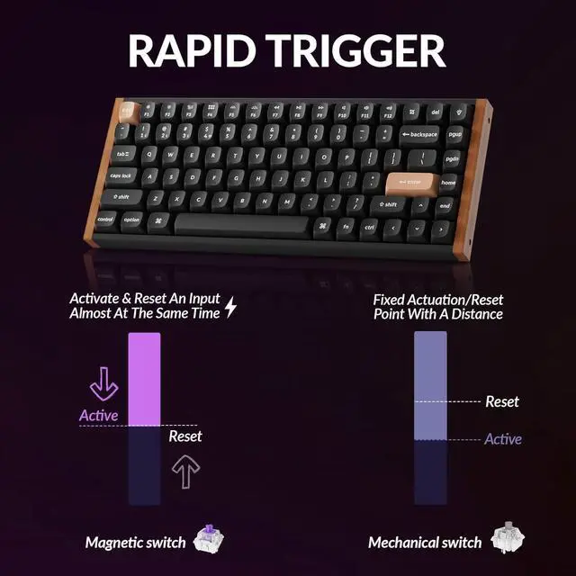 Alt view image 5 of 7 - Keychron K2 HE Rapid Trigger Wireless Custom Mechanical Keyboard with Hall Effect Gateron Double-Rail Magnetic Switch, QMK 2.4 GHz Bluetooth 5.2 RGB Compatible with Mac Windows Linux (Aluminum + Wood)