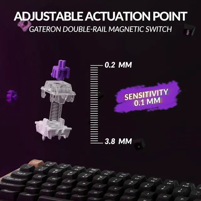 Alt view image 7 of 7 - Keychron K2 HE Rapid Trigger Wireless Custom Mechanical Keyboard with Hall Effect Gateron Double-Rail Magnetic Switch, QMK 2.4 GHz Bluetooth 5.2 RGB Compatible with Mac Windows Linux (Aluminum + Wood)