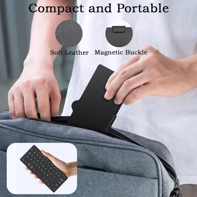 Alt view image 6 of 7 - Universal Wireless Keyboards Ultra Light Portable Mini Keyboard with Adjustable Angle Stand & Leather Case,Computer Keyboards Rechargeable Travel Bluetooth Keyboard for iPad Android,Windows and iOS