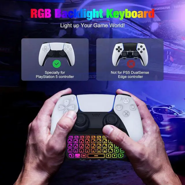 Alt view image 2 of 7 - MoKo RGB Backlight Keyboard for PS5 Controller, Bluetooth Wireless Mini Gamepad Chatpad for PlayStation 5 with Upgraded Built-in Speaker & 3.5mm Audio Jack for PS5 Controller Accessories