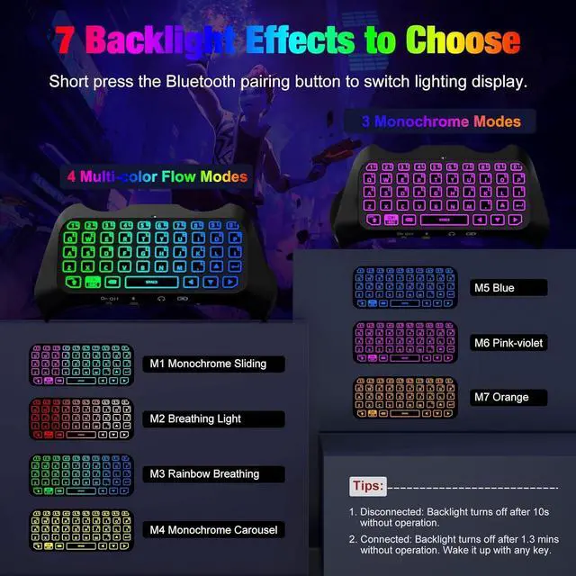 Alt view image 3 of 7 - MoKo RGB Backlight Keyboard for PS5 Controller, Bluetooth Wireless Mini Gamepad Chatpad for PlayStation 5 with Upgraded Built-in Speaker & 3.5mm Audio Jack for PS5 Controller Accessories
