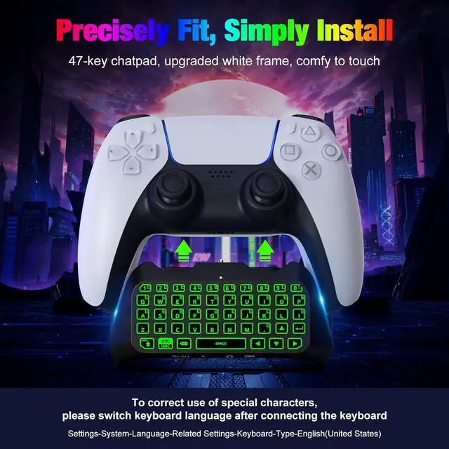Alt view image 5 of 7 - MoKo RGB Backlight Keyboard for PS5 Controller, Bluetooth Wireless Mini Gamepad Chatpad for PlayStation 5 with Upgraded Built-in Speaker & 3.5mm Audio Jack for PS5 Controller Accessories