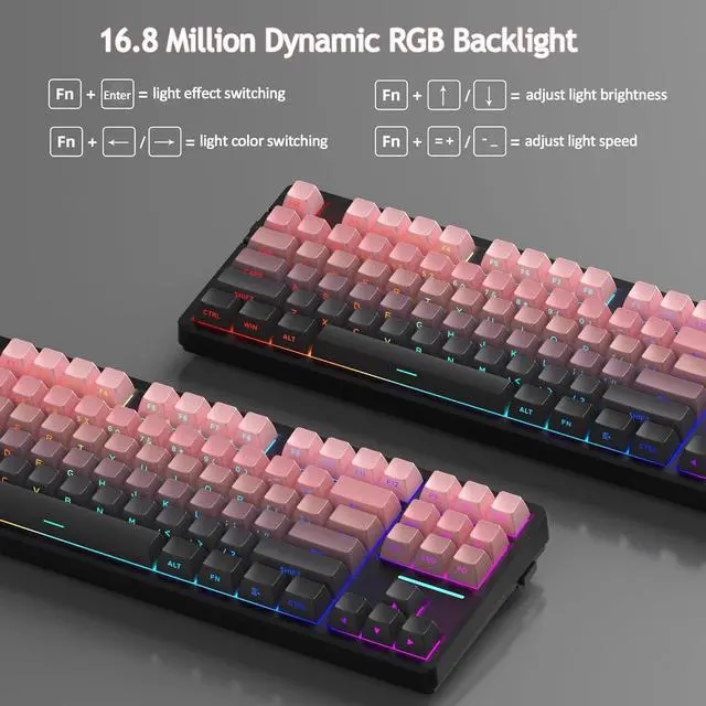 Alt view image 5 of 7 - MageGee LIGHT87 Wireless Creamy Keyboard, Gasket Structure, RGB Backlit, 2.4G/USB-C/BT5.0 Hot Swappable Mechanical Gaming Keyboard for Win/Mac/PC, 8000mAh Battery, Side Printed PBT Keycaps, Pink