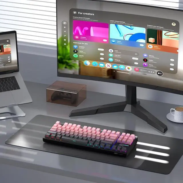 Alt view image 7 of 7 - MageGee LIGHT87 Wireless Creamy Keyboard, Gasket Structure, RGB Backlit, 2.4G/USB-C/BT5.0 Hot Swappable Mechanical Gaming Keyboard for Win/Mac/PC, 8000mAh Battery, Side Printed PBT Keycaps, Pink