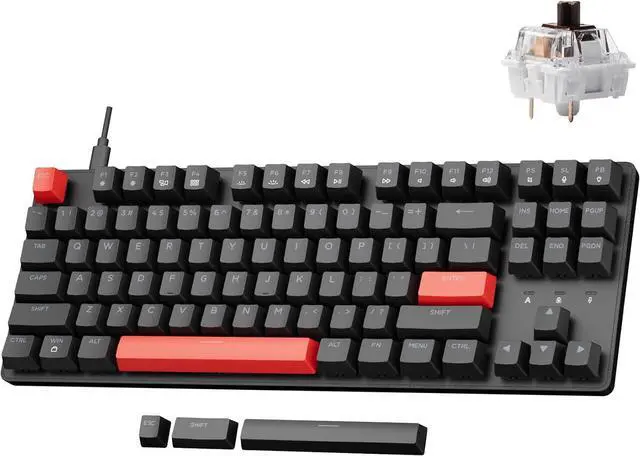 Main image of X1 Wired Mechanical Keyboard, QMK Programmable TKL Layout with Pre-Lubed Tactile Switch, North-Facing Red Backlit NKRO Compatible with Windows