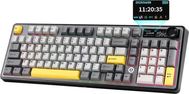 Main image of AJAZZ AK980 Wireless Keyboard with Smart Display & Knob,98% Mechanical Keyboard Tri-Mode BT/2.4G/USB-C, Hot Swappable, PBT Keycaps, with RGB Light for Win & Mac(Black,Murad Switch)