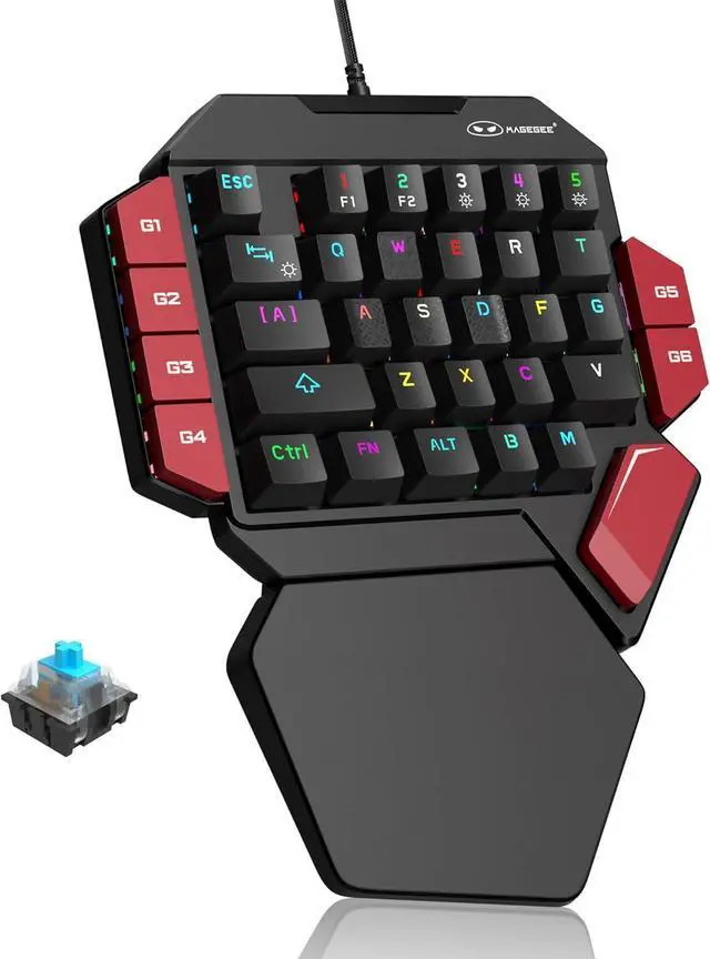 Main image of MageGee One Handed Professional Gaming Keyboard, RGB Backlit 35 Keys Mini Wired Mechanical Keyboard with Blue Switch for PC Gamer, Support 6 Macro Keys - Black/Red