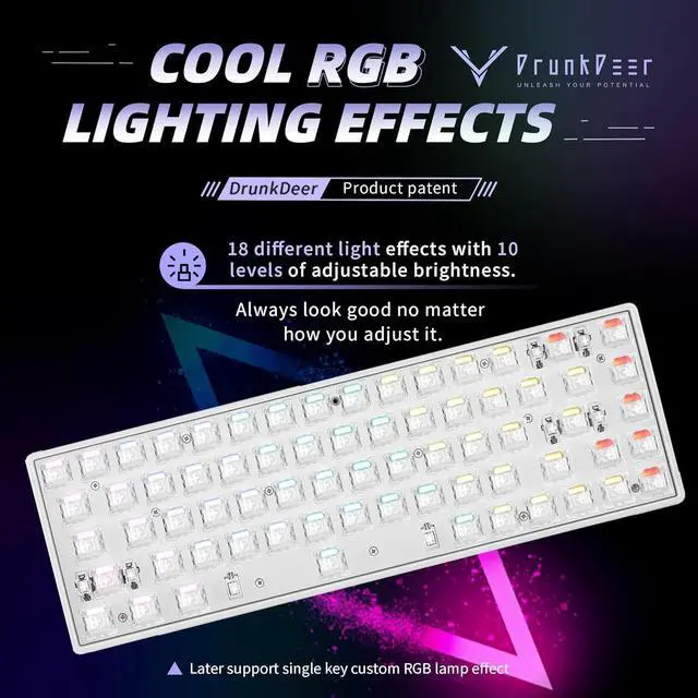 Alt view image 3 of 7 - DrunkDeer G65 Rapid Trigger Mechanical Keyboard Magnetic Switch Gaming Keyboard TKL RGB Backlight 65% Size Compact Wired USB Barebone No Keycap White