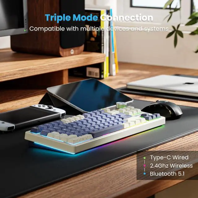 Alt view image 4 of 7 - RK ROYAL KLUDGE S85 Wireless Mechanical Keyboard, 85% Wireless TKL Keyboard with Display & Ratchet Knob, Custom Linear Silent Switches, Triple-Mode, 7200mAh Battery, Hot Swappable