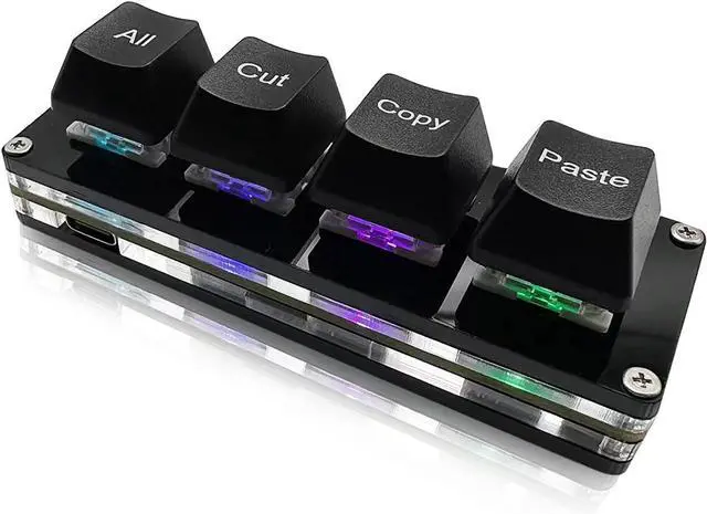 Main image of Mini 4-Key Select-All Cut Copy Paste Macro Pad Ctrl A X C V Shortcut One Handed Keyboard RGB Gaming Mechanical Keyboard OSU Keypad Programmable Keyboard for Working and Gaming. (Black)