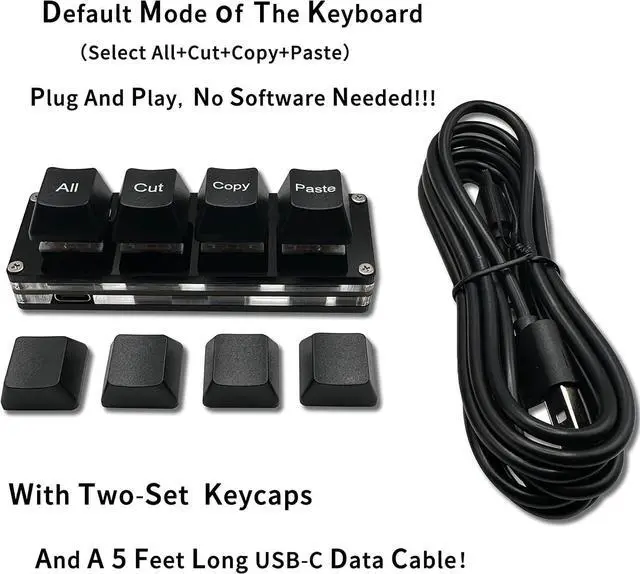 Alt view image 2 of 6 - Mini 4-Key Select-All Cut Copy Paste Macro Pad Ctrl A X C V Shortcut One Handed Keyboard RGB Gaming Mechanical Keyboard OSU Keypad Programmable Keyboard for Working and Gaming. (Black)