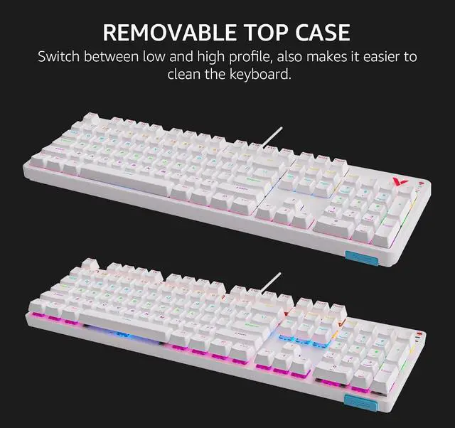 Alt view image 4 of 7 - Rapoo V500Pro Full-Size Mechanical Gaming Keyboard, 104 Keys Anti-Ghosting, Customizable Rainbow RGB Backlit, Multimedia Hotkeys, Removable Top Case, USB-C, Heavy Duty, 2024 Edition, Brown Switch