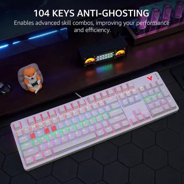 Alt view image 5 of 7 - Rapoo V500Pro Full-Size Mechanical Gaming Keyboard, 104 Keys Anti-Ghosting, Customizable Rainbow RGB Backlit, Multimedia Hotkeys, Removable Top Case, USB-C, Heavy Duty, 2024 Edition, Brown Switch