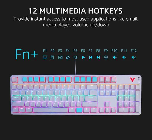 Alt view image 6 of 7 - Rapoo V500Pro Full-Size Mechanical Gaming Keyboard, 104 Keys Anti-Ghosting, Customizable Rainbow RGB Backlit, Multimedia Hotkeys, Removable Top Case, USB-C, Heavy Duty, 2024 Edition, Brown Switch