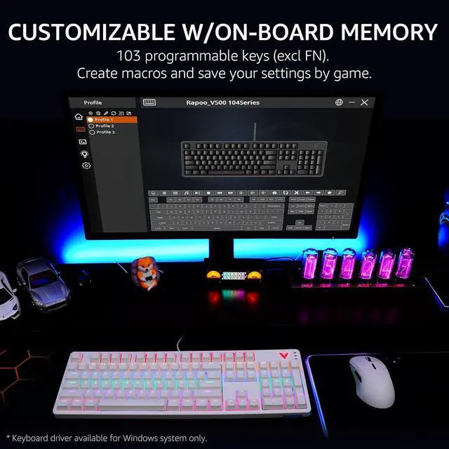 Alt view image 7 of 7 - Rapoo V500Pro Full-Size Mechanical Gaming Keyboard, 104 Keys Anti-Ghosting, Customizable Rainbow RGB Backlit, Multimedia Hotkeys, Removable Top Case, USB-C, Heavy Duty, 2024 Edition, Brown Switch