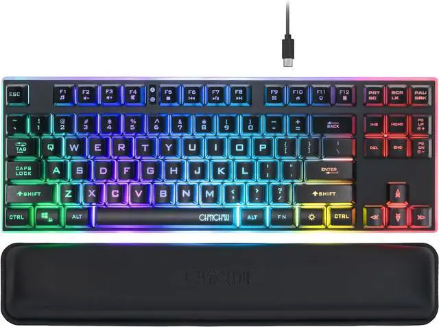 Main image of CHONCHOW 87 Keys TKL Wired Gaming Keyboard with Wrist Rest, Detachable USB-C Cable, RGB Backlight, Full Metal Panel Keyboard Compatible with PC Laptop Mac Xbox Ps4 Ps5