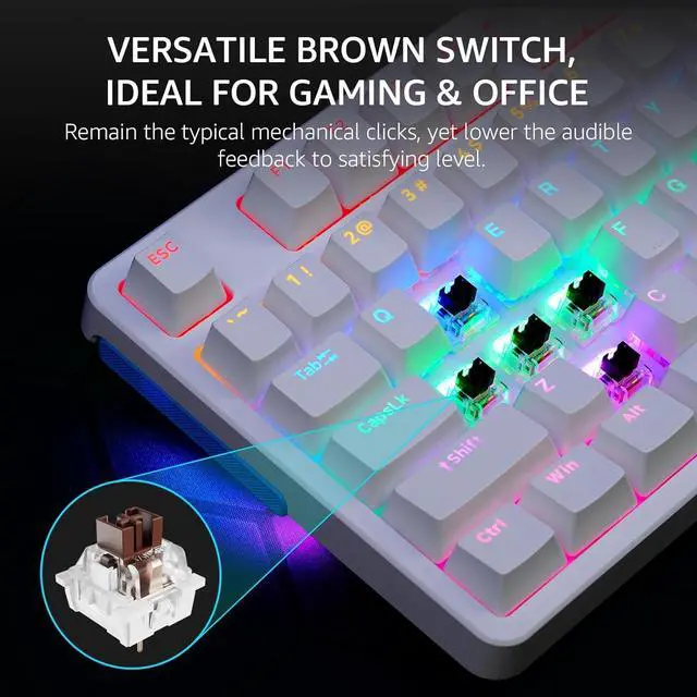 Alt view image 2 of 7 - Rapoo V500Pro Full-Size Mechanical Gaming Keyboard, 104 Keys Anti-Ghosting, Customizable Rainbow RGB Backlit, Multimedia Hotkeys, Removable Top Case, USB-C, Heavy Duty, 2024 Edition, Brown Switch
