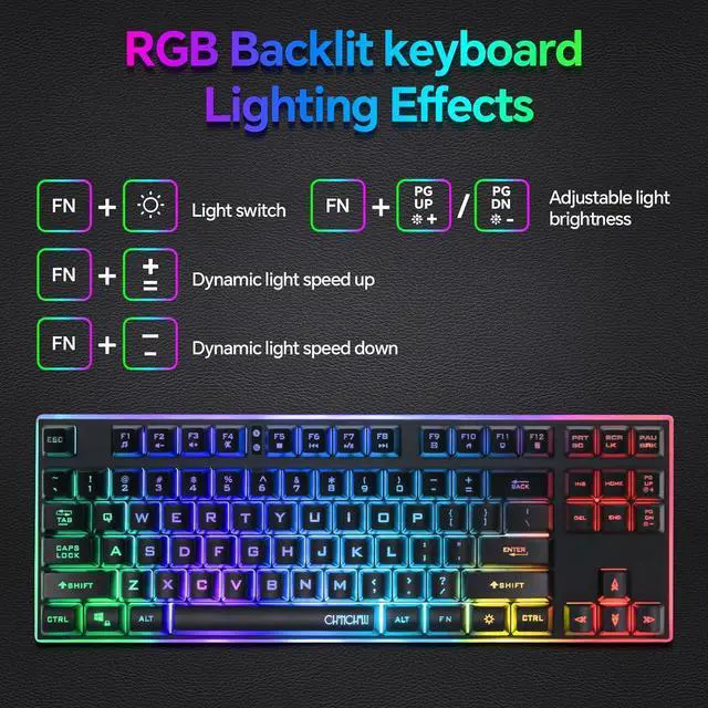Alt view image 5 of 7 - CHONCHOW 87 Keys TKL Wired Gaming Keyboard with Wrist Rest, Detachable USB-C Cable, RGB Backlight, Full Metal Panel Keyboard Compatible with PC Laptop Mac Xbox Ps4 Ps5