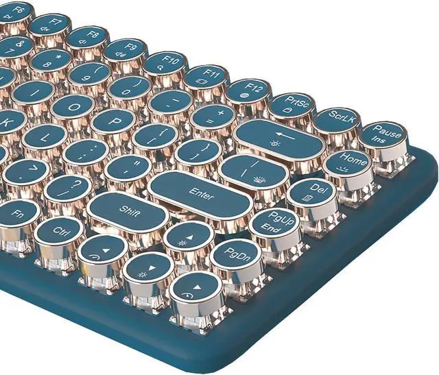 Main image of Typewriter Keyboard Wireless 2.4GHz/Bluetooth/USB-C Wired Mechanical Gaming Keyboard Warm White LED Backlit 84-Key NKRO Hot Swappable Green Switches Retro Round Keycaps for Multi-Device