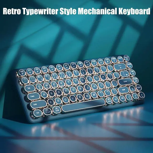 Alt view image 3 of 7 - Typewriter Keyboard Wireless 2.4GHz/Bluetooth/USB-C Wired Mechanical Gaming Keyboard Warm White LED Backlit 84-Key NKRO Hot Swappable Green Switches Retro Round Keycaps for Multi-Device