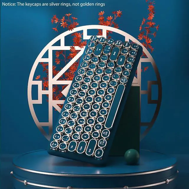 Alt view image 7 of 7 - Typewriter Keyboard Wireless 2.4GHz/Bluetooth/USB-C Wired Mechanical Gaming Keyboard Warm White LED Backlit 84-Key NKRO Hot Swappable Green Switches Retro Round Keycaps for Multi-Device