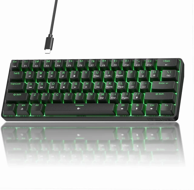 Main image of TMKB 60% Mechanical Gaming Keyboard, Red Linear Switch, Wired, Black | LED Backlight, Anti-Ghosting, Detachable USB-C, Double-Shot Keycaps, 61 Keys