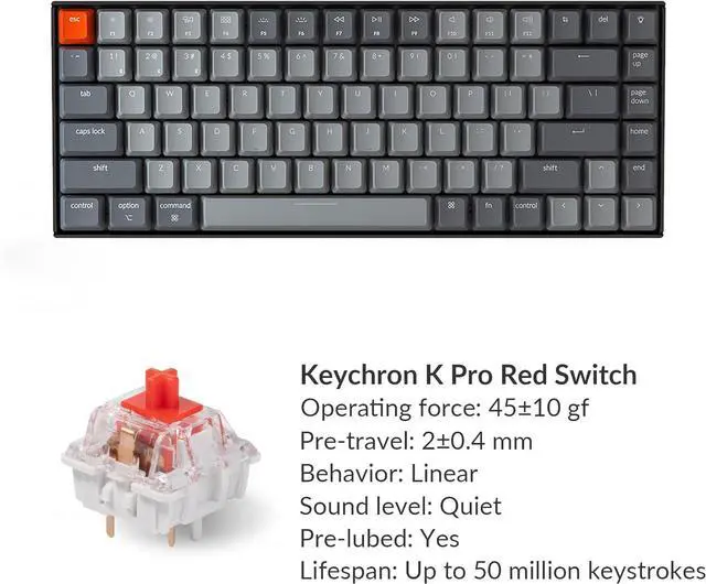 Alt view image 6 of 7 - Keychron K2 75% Layout Bluetooth Mechanical Keyboard K Pro Red Switch/White LED Backlit/Anti Ghosting/N-Key Rollover/84 Key USB C Wired Computer Keyboard for Mac Windows-Version 2