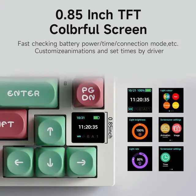 Alt view image 4 of 7 - AJAZZ AK820PRO 75% Hot Swap Gasket Mount Mechanical Keyboard with TFT Display Screen, 4000mAh BT/2.4G/Wired RGB South Facing LED, MOA Profile Keycaps & Knob Control Flying Fish Switch