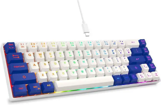 Main image of 65% Gaming Keyboard, LED Backlit Mini Wired Keyboard, Ultra-Compact Anti-Ghosting No-Conflict 68 Keys Membrane Gaming Wired Keyboard for PC Laptop Windows Gamer(White-Blue)