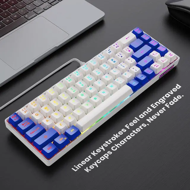 Alt view image 2 of 6 - 65% Gaming Keyboard, LED Backlit Mini Wired Keyboard, Ultra-Compact Anti-Ghosting No-Conflict 68 Keys Membrane Gaming Wired Keyboard for PC Laptop Windows Gamer(White-Blue)