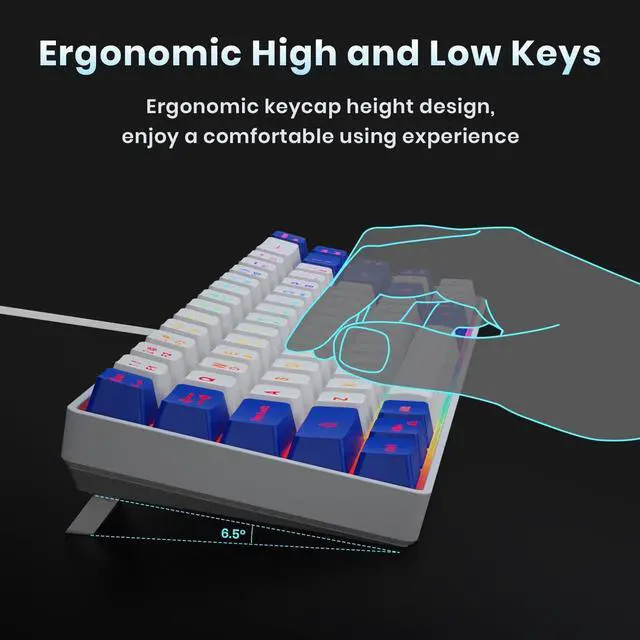Alt view image 5 of 6 - 65% Gaming Keyboard, LED Backlit Mini Wired Keyboard, Ultra-Compact Anti-Ghosting No-Conflict 68 Keys Membrane Gaming Wired Keyboard for PC Laptop Windows Gamer(White-Blue)