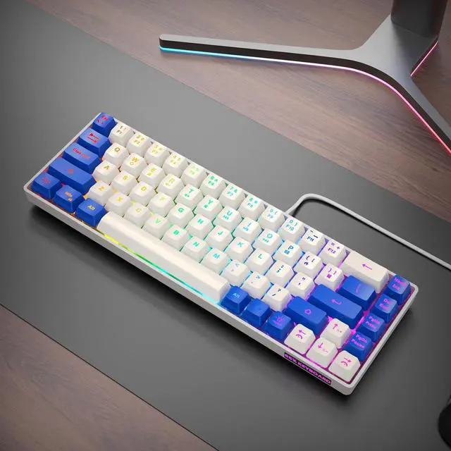 Alt view image 6 of 6 - 65% Gaming Keyboard, LED Backlit Mini Wired Keyboard, Ultra-Compact Anti-Ghosting No-Conflict 68 Keys Membrane Gaming Wired Keyboard for PC Laptop Windows Gamer(White-Blue)