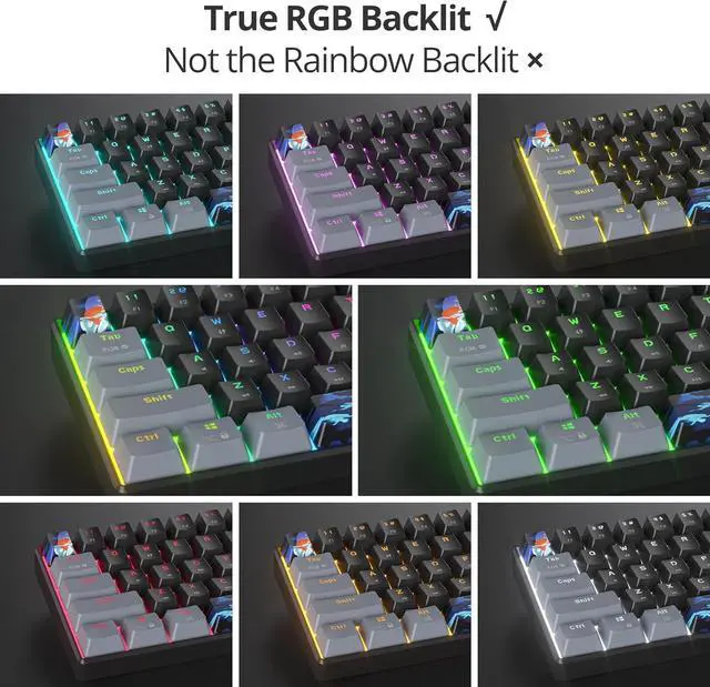 Alt view image 4 of 7 - Protable 60% Percent Gaming Keyboard Mechanical, Mini Compact RGB Backlit 61 Keys Wired Office Keyboard with Blue Switch for Mac/Win (Dark/Blue Switch)