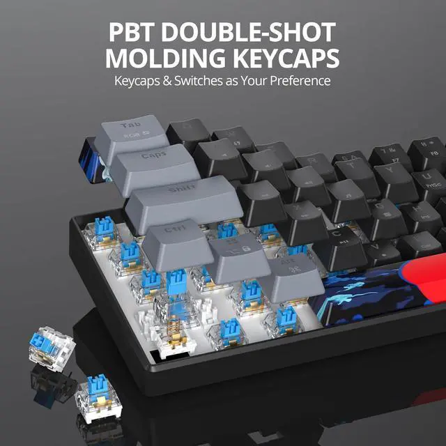 Alt view image 5 of 7 - Protable 60% Percent Gaming Keyboard Mechanical, Mini Compact RGB Backlit 61 Keys Wired Office Keyboard with Blue Switch for Mac/Win (Dark/Blue Switch)