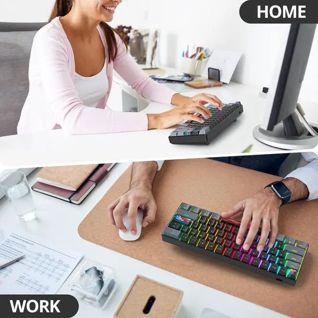 Alt view image 7 of 7 - Protable 60% Percent Gaming Keyboard Mechanical, Mini Compact RGB Backlit 61 Keys Wired Office Keyboard with Blue Switch for Mac/Win (Dark/Blue Switch)