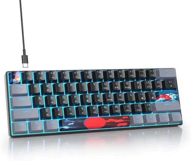 Main image of Protable 60% Percent Gaming Keyboard Mechanical, Mini Compact RGB Backlit 61 Keys Wired Office Keyboard with Blue Switch for Mac/Win (Dark/Blue Switch)