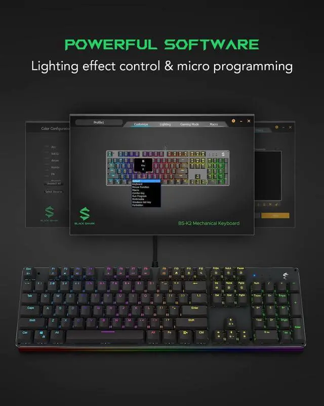 Alt view image 2 of 7 - Black Shark RGB Mechanical Gaming Keyboard LED Backlit Wired Keyboard with Red Switches, Fully Programmable, Anti-Ghosting 104 Keys for Desktop PC, Sixgill K2