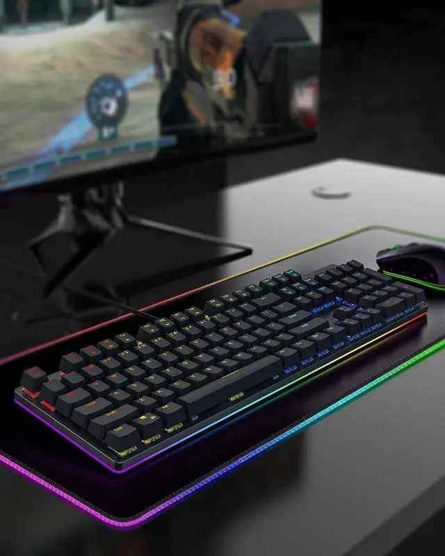Alt view image 3 of 7 - Black Shark RGB Mechanical Gaming Keyboard LED Backlit Wired Keyboard with Red Switches, Fully Programmable, Anti-Ghosting 104 Keys for Desktop PC, Sixgill K2